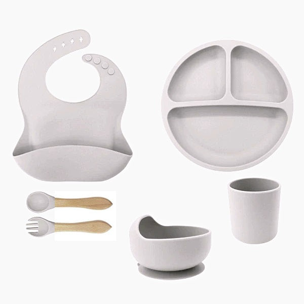 Feeding Set Toddler Weaning Set Silicone Bowl and Plate with Suction Spoon Fork