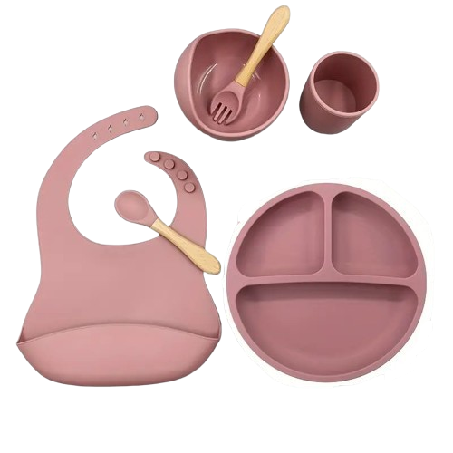 Feeding Set Toddler Weaning Set Silicone Bowl and Plate with Suction Spoon Fork