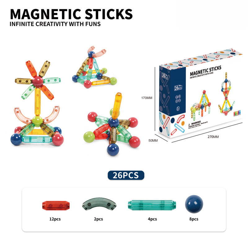 Mini transparent magnetic rod 26PCS