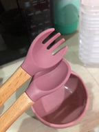 Feeding Set Toddler Weaning Set Silicone Bowl and Plate with Suction Spoon Fork