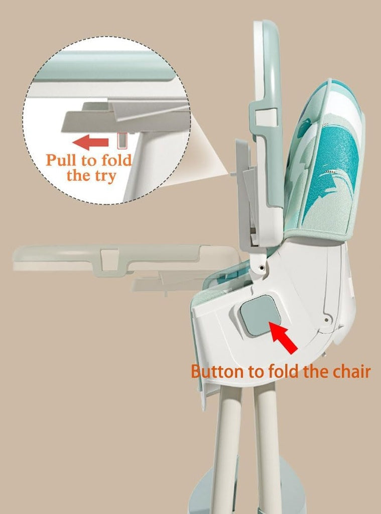 2-1 Booster Seats Baby High Foldable Feeding Chair With Tray and Wheels