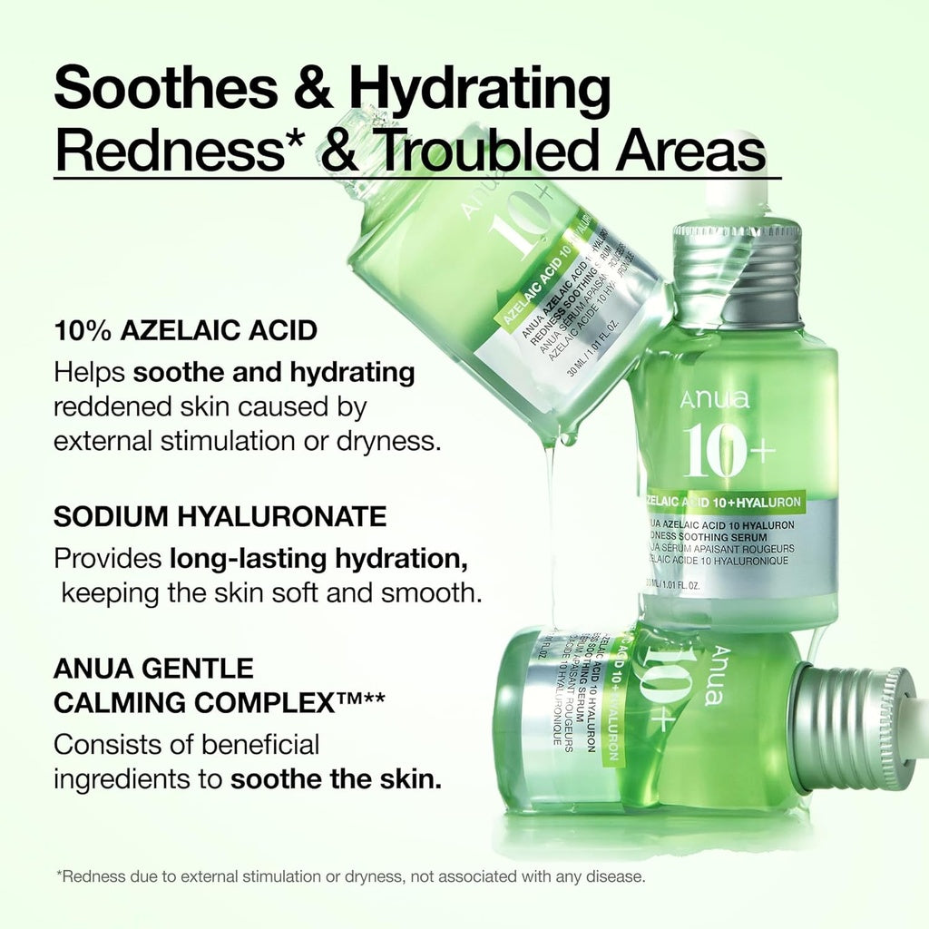 Anua Azelaic Acid 10 Hyaluro Redness Soothing Serum, Facial Serum for Sensitive skin, Hyaluronic Acid, Niacinamide, Spot Care, Natural Color, Vegan, Korean Skincare (30ml/ 1.01 fl oz.)
