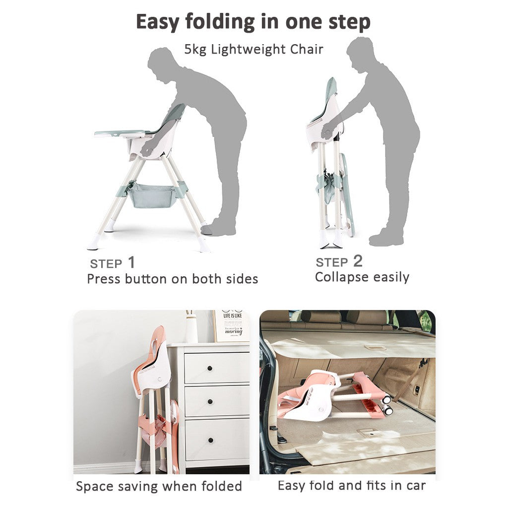 Booster Seats Baby High Foldable Feeding Chair With Tray and Wheels