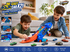 Dinosaur Truck Toy with 8 Cars – Toddler Car Toys for Boys 3-6, 25" Foldable Race Track, Transforms Into T-Rex – Truck Toy for Kids Boys Girls – Dinosaur Car Set