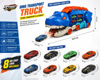 Dinosaur Truck Toy with 8 Cars – Toddler Car Toys for Boys 3-6, 25" Foldable Race Track, Transforms Into T-Rex – Truck Toy for Kids Boys Girls – Dinosaur Car Set