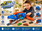 Dinosaur Truck Toy with 8 Cars – Toddler Car Toys for Boys 3-6, 25" Foldable Race Track, Transforms Into T-Rex – Truck Toy for Kids Boys Girls – Dinosaur Car Set