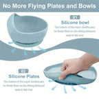 Feeding Set Toddler Weaning Set Silicone Bowl and Plate with Suction Spoon Fork