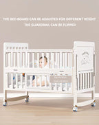 Wooden Baby Cot Bed with Roller Co-Sleeper, Children Cot One side (mattress and bedding set sold separately).