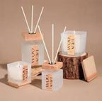 Wood Tone Diffuser & Candle Gift Set With Luxury Packaging white musk Flavour.