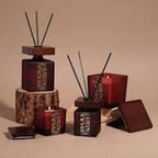 Wood Tone Diffuser & Candle Gift Set With Luxury Packaging Rose & Oud.