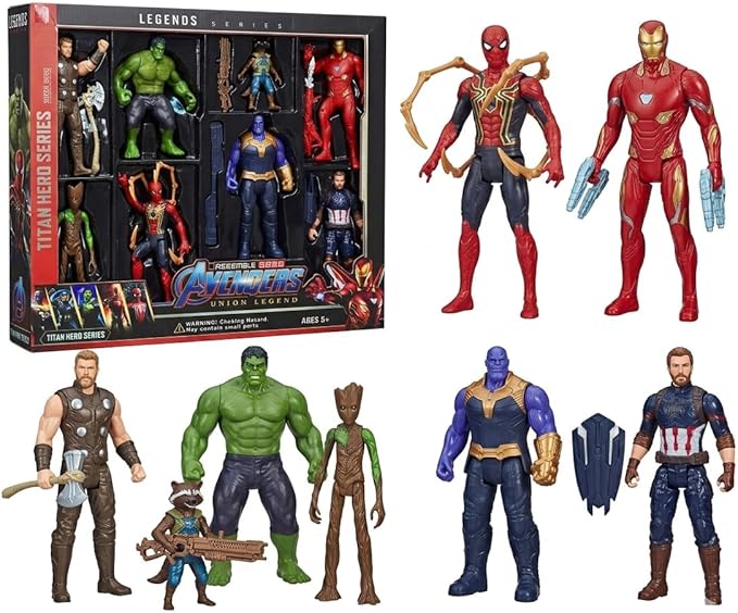 Shop Toys & Outdoor Play    Avengers Action Super Hero Figures 8-Pack with Iron Man, Hulk, Captain America, Venom, Thor, Spider Man, Black Panther - Marvel Toys Gift Set for Kids Ages 4+ (Multi Colors)