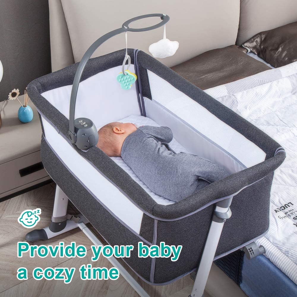 Newborn Baby Bedside Co Sleeper, Children Cot, Baby bed with Wheels and Adjustable Height Levels.
