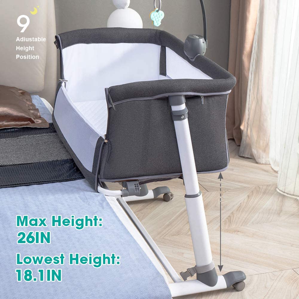 Newborn Baby Bedside Co Sleeper, Children Cot, Baby bed with Wheels and Adjustable Height Levels.