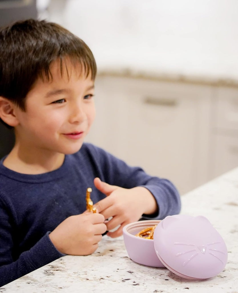 Melii silicone bowl with lid 350 ml purple cat