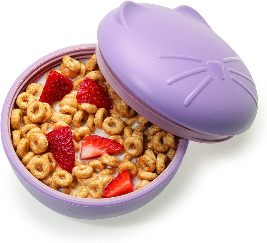 Melii silicone bowl with lid 350 ml purple cat