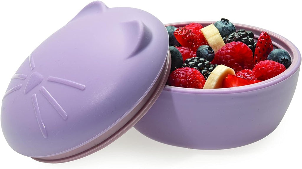 Melii silicone bowl with lid 350 ml purple cat