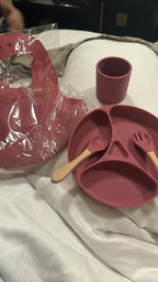 Feeding Set Toddler Weaning Set Silicone Bowl and Plate with Suction Spoon Fork