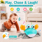 Crawling Crab Baby Toy – Interactive Electric Toy for Baby & Toddlers with Music & LED Lights | Tummy Time Moving Crab Toy with Obstacle Avoidance | Rechargeable – Green/Yellow